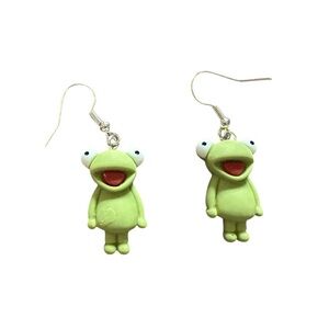 Acrylic Green Cartoon Frog Playful Drop Earrings